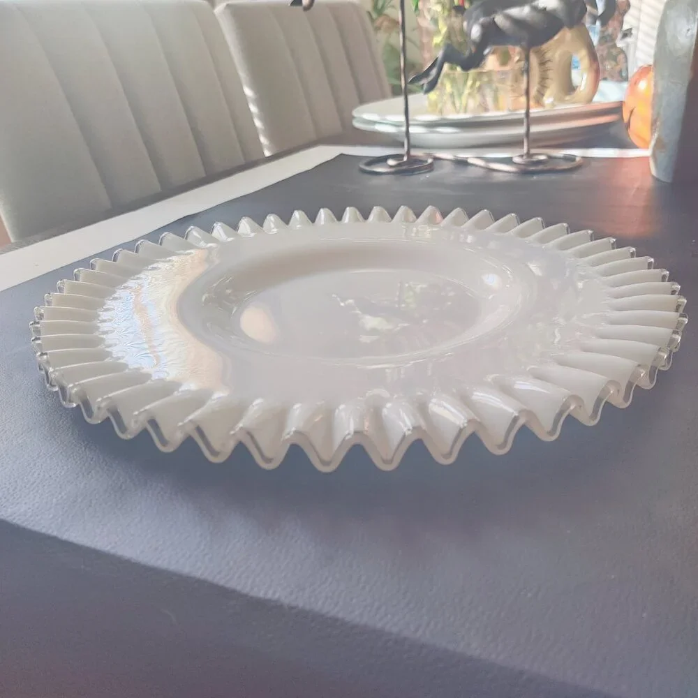 Fenton Silver Crest Milk Glass Platter - Cake Plate 12.5